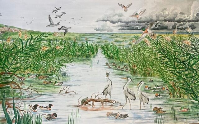 Excavations at the El-Wad Cave terrace on Mt. Carmel in Northern Israel reveals layers of Natufian history, offering a window into life 15,000 years ago. In the image, a reconstruction of how the Carmel plain might have looked like at the time. (El-Wad Terrace Excavations)