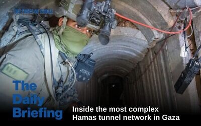An officer with the elite Yahalom unit is seen inside a tunnel in the Rafah area of the southern Gaza Strip, where the body of Lt. Hadar Goldin was held, December 8, 2025. (Emanuel Fabian/Times of Israel) An officer with the elite Yahalom unit is seen inside a tunnel in the Rafah area of the southern Gaza Strip, where the body of Lt. Hadar Goldin was held, December 8, 2025. (Emanuel Fabian/Times of Israel)