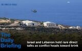 FILE - A helicopter flies over a base of the UN peacekeeping force, in the southern town of Naqoura, Lebanon on Oct. 14, 2020. (AP Photo/Bilal Hussein, File)