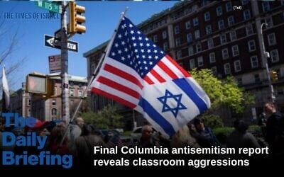 IMAGE: A pro-Israel protester outside Columbia University in Manhattan, April 22, 2024. (Luke Tress) IMAGE: A pro-Israel protester outside Columbia University in Manhattan, April 22, 2024. (Luke Tress)