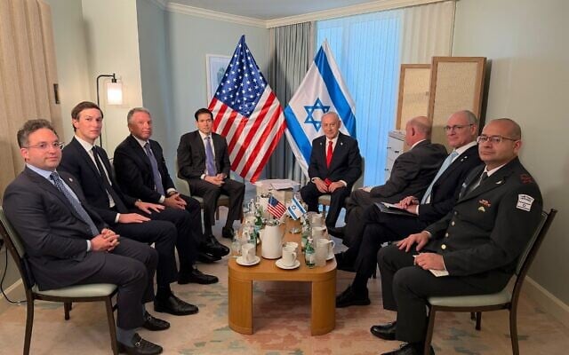 Prime Minister Benjamin Netanyahu and US Secretary of State Marco Rubio, center, meets alongside other officials including US President Donald Trump’s top Middle East envoys Steve Witkoff and Jared Kushner, in Florida, December 29, 2025. (Prime Minister’s Office) Prime Minister Benjamin Netanyahu and US Secretary of State Marco Rubio, center, meets alongside other officials including US President Donald Trump’s top Middle East envoys Steve Witkoff and Jared Kushner, in Florida, December 29, 2025. (Prime Minister’s Office)