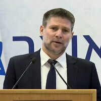 Finance Minister Bezalel Smotrich gives a press conference on the state budget, December 4, 2025. (Screenshot from X)