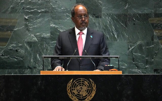 Somali President Hassan Sheikh Mohamud speaks during the United Nations General Assembly at UN headquarters in New York City on September 25, 2025. (TIMOTHY A. CLARY / AFP) Somali President Hassan Sheikh Mohamud speaks during the United Nations General Assembly at UN headquarters in New York City on September 25, 2025. (TIMOTHY A. CLARY / AFP)