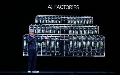 Nvidia CEO Jensen Huang speaks during the Live Keynote Pregame during the Nvidia GTC (GPU Technology Conference) in Washington, DC, on October 28, 2025. (Jim WATSON / AFP)