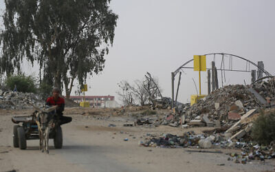A Palestinian man rides on a cart pulled by a donkey near a concrete block marking the Yellow Line drawn by the Israeli military in Bureij, central Gaza Strip, on November 4, 2025 (Bashar Taleb / AFP) A Palestinian man rides on a cart pulled by a donkey near a concrete block marking the Yellow Line drawn by the Israeli military in Bureij, central Gaza Strip, on November 4, 2025 (Bashar Taleb / AFP)