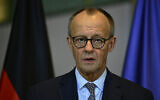 German Chancellor Friedrich Merz delivers a statement at the Chancellery in Berlin, Germany, after a hotly contested pensions bill passed Germany's Bundestag, the lower house of parliament, on December 5, 2025. (John MACDOUGALL / AFP)