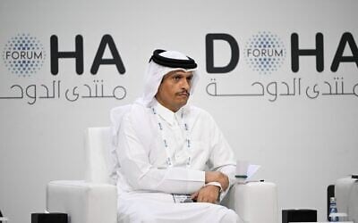 Qatar's Prime Minister Sheikh Mohammed Abdulrahman Al Thani attends a session on the opening day of the Doha Forum, an annual diplomatic conference, in Doha, December 6, 2025. (Mahmud Hams/AFP) Qatar's Prime Minister Sheikh Mohammed Abdulrahman Al Thani attends a session on the opening day of the Doha Forum, an annual diplomatic conference, in Doha, December 6, 2025. (Mahmud Hams/AFP)