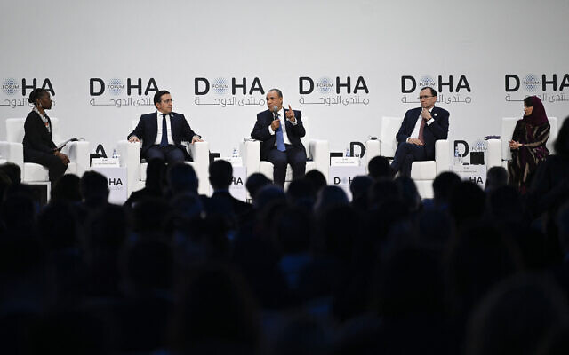 (From L) CEO and President of the International Crisis Group Comfort Ero, Spain's Foreign Minister Jose Manuel Albares, Egypt's Foreign Minister Badr Abdelatty, Norway's Foreign Minister Espen Barth Eide and Saudi Cabinet of the Minister of Foreign Affairs's minister plenipotentiary Manal Radwan attend the opening day of the Doha Forum, an annual diplomatic conference, in Doha on December 6, 2025. (Photo by Mahmud HAMS / AFP) (From L) CEO and President of the International Crisis Group Comfort Ero, Spain's Foreign Minister Jose Manuel Albares, Egypt's Foreign Minister Badr Abdelatty, Norway's Foreign Minister Espen Barth Eide and Saudi Cabinet of the Minister of Foreign Affairs's minister plenipotentiary Manal Radwan attend the opening day of the Doha Forum, an annual diplomatic conference, in Doha on December 6, 2025. (Photo by Mahmud HAMS / AFP)