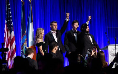 Conservative US political activist Jack Posobiec and New York Young Republican Club President Stefano Loudaros Forte hold up rosaries at the New York Young Republican Club's 113th Annual Gala at Cipriani Wall Street on December 13, 2025, in New York City. (Adam Gray / GETTY IMAGES NORTH AMERICA / Getty Images via AFP)