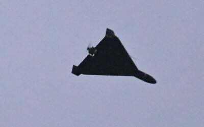 A photograph taken on December 27, 2025, shows an Iranian-designed Shahed 136 (Geranium-2) drone used by the Russian Army flying over Kyiv during a Russian drone and missile attack, amid the Russian invasion in Ukraine. (Sergei Supinsky/AFP) A photograph taken on December 27, 2025, shows an Iranian-designed Shahed 136 (Geranium-2) drone used by the Russian Army flying over Kyiv during a Russian drone and missile attack, amid the Russian invasion in Ukraine. (Sergei Supinsky/AFP)