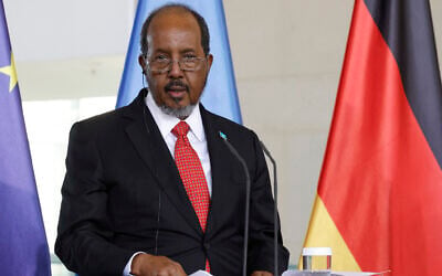 Somalia's President Hassan Sheikh Mohamud delivers a joint press conference with the German Chancellor after talks at the Chancellery in Berlin, on November 5, 2024. (Odd ANDERSEN / AFP)