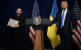 Ukranian President Volodymyr Zelensky and US President Donald Trump arrive at a press conference following talks at Trump's Mar-a-Lago residence in Palm Beach, Florida, on December 28, 2025. (Jim WATSON / AFP)