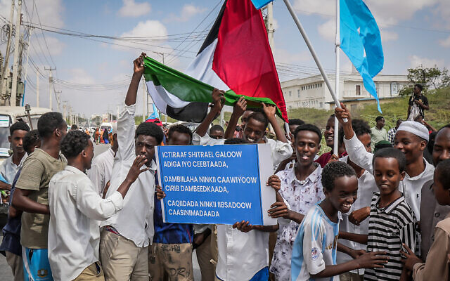 Residents wave Somali and Palestinian flags at a rally denouncing Israel's recent recognition of the breakaway Somaliland region, at Mogadishu Stadium in Mogadishu, December 30, 2025. (Hassan Ali ELMI / AFP) Residents wave Somali and Palestinian flags at a rally denouncing Israel's recent recognition of the breakaway Somaliland region, at Mogadishu Stadium in Mogadishu, December 30, 2025. (Hassan Ali ELMI / AFP)