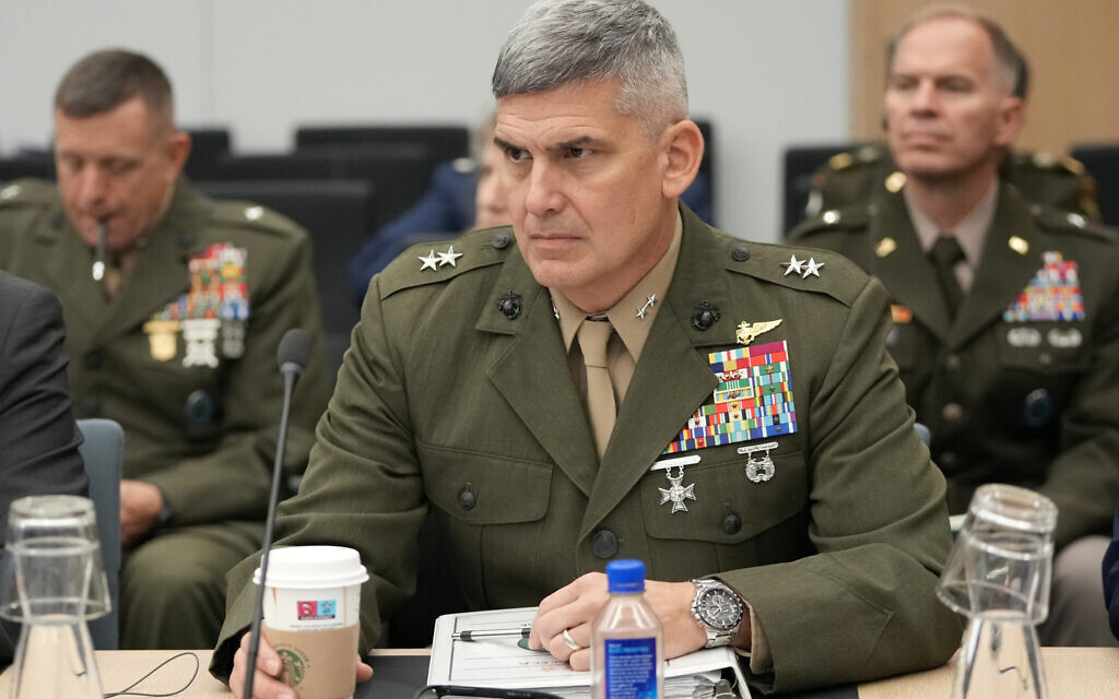 Marine Major General Sean Salene attends a Ministerial of the Force Contributing Members of the Global Coalition to Defeat ISIS at NATO headquarters in Brussels, Thursday, Oct. 17, 2024. (AP Photo/Virginia Mayo)