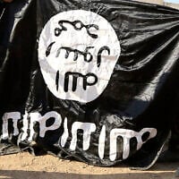 Illustrative: Iraqi Army soldiers celebrate as they hold a flag of the Islamic State group they captured during a military operation to regain control of a village outside Mosul, Iraq, November 29, 2016. (AP Photo/Hadi Mizban, file)
