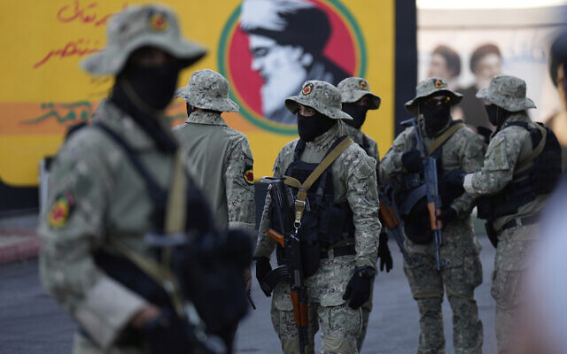 Members of the Popular Mobilization Forces attend the funeral of commander Haider al-Moussawi from Kataeb Sayyed Al-Shuhada, in Baghdad, Iraq. He was killed with Hussein Khalil, a former aide to late Hezbollah leader Hassan Nasrallah, in an Israeli airstrike inside Iran, June 22, 2025. (AP/Hadi Mizban) Members of the Popular Mobilization Forces attend the funeral of commander Haider al-Moussawi from Kataeb Sayyed Al-Shuhada, in Baghdad, Iraq. He was killed with Hussein Khalil, a former aide to late Hezbollah leader Hassan Nasrallah, in an Israeli airstrike inside Iran, June 22, 2025. (AP/Hadi Mizban)