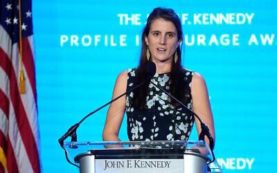 Tatiana Schlossberg, the daughter of Caroline Kennedy and Edwin Schlossberg, addresses an audience during the John F. Kennedy Profile in Courage Award ceremony, at the John F. Kennedy Presidential Library and Museum in Boston, October 29, 2023. (AP/Steven Senne, File)