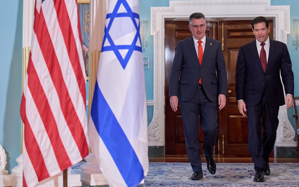 US Secretary of State Marco Rubio (right) walks with Foreign Minister Gideon Sa'ar at the State Department, in Washington, DC, December 10, 2025. (AP/Jacquelyn Martin) US Secretary of State Marco Rubio (right) walks with Foreign Minister Gideon Sa'ar at the State Department, in Washington, DC, December 10, 2025. (AP/Jacquelyn Martin)