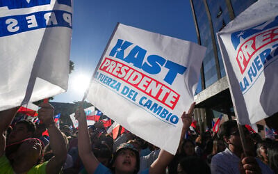 Supporters of presidential candidate Jose Antonio Kast, of the Republican Party, attend a rally ahead of the presidential runoff election in Temuco, Chile, December 11, 2025. (AP/Esteban Felix)