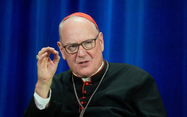 Cardinal Timothy Dolan of New York attends a news conference at the North American College in Rome, May 9, 2025. (AP/Gregorio Borgia, File)