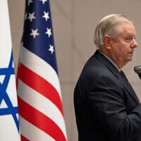 Republican US Senator Lindsey Graham of South Carolina speaks to the media in Tel Aviv, December 21, 2025. (AP/ Maya Levin)