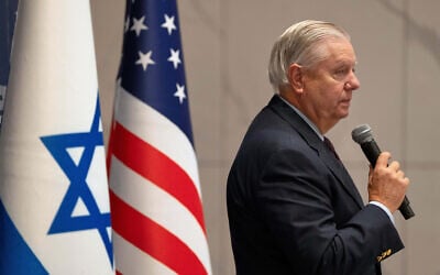 Republican US Senator Lindsey Graham of South Carolina speaks to the media in Tel Aviv, December 21, 2025. (AP/ Maya Levin) Republican US Senator Lindsey Graham of South Carolina speaks to the media in Tel Aviv, December 21, 2025. (AP/ Maya Levin)