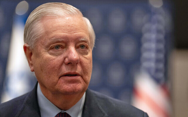 US Senator Lindsey Graham speaks to the media in Tel Aviv, Israel, December 21, 2025. (AP/Maya Levin)