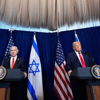 US President Donald Trump, right, speaks as Prime Minister Benjamin Netanyahu listens during a news conference at Mar-a-Lago, December 29, 2025, in Palm Beach, Florida. (AP Photo/Alex Brandon)