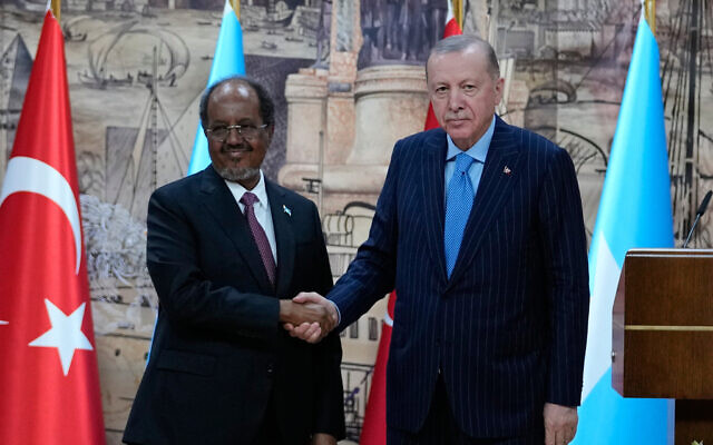 Somalia's President Hassan Sheikh Mohamud, left, shakes hands with Turkey's President Recep Tayyip Erdogan following a news conference in Istanbul, Turkey, Dec. 30, 2025. (AP/Khalil Hamra) Somalia's President Hassan Sheikh Mohamud, left, shakes hands with Turkey's President Recep Tayyip Erdogan following a news conference in Istanbul, Turkey, Dec. 30, 2025. (AP/Khalil Hamra)