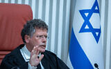 Supreme Court President Isaac Amit presides over a hearing on petitions against the appointment of David Zini as head of the Shin Bet, November 18, 2025. (Yonatan Sindel/Flash90)