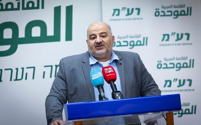 Ra'am party head MK Mansour Abbas leads a faction meeting at the Knesset in Jerusalem, on November 24, 2025. (Chaim Goldberg/Flash90)