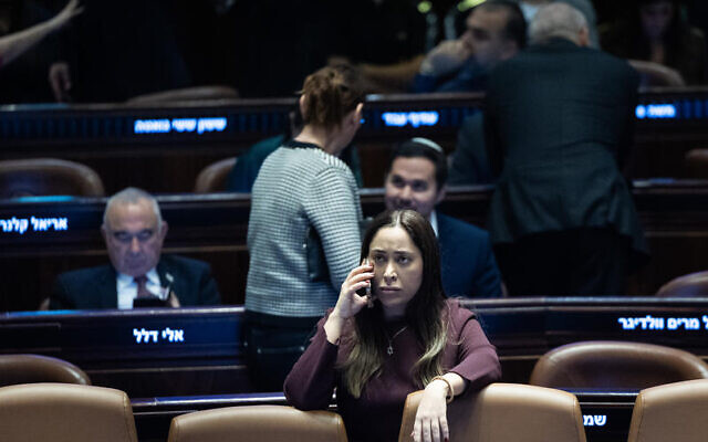 May Golan, minister for Social Equality and the Advancement of the Status of Women, in the Knesset in Jerusalem, November 26, 2025. (Yonatan Sindel/Flash90)