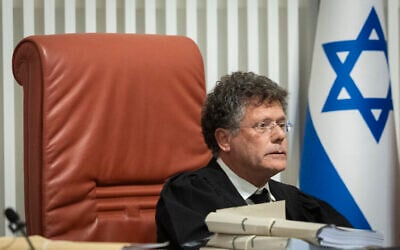 Supreme Court President Isaac Amit at the Supreme Court in Jerusalem, December 1, 2025. (Chaim Goldberg/ Flash90)