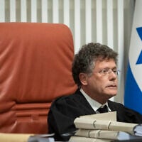 Supreme Court President Isaac Amit presides over a hearing on petitions against the government’s dismissal of Attorney General Gali Baharav-Miara, December 1, 2025. (Chaim Goldberg/ Flash90)
