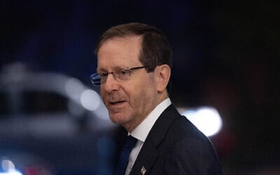 President Isaac Herzog meets with German Chancellor Friedrich Merz (not pictured) at the President's Residence in Jerusalem, December 6, 2025. (Yonatan Sindel/Flash90)