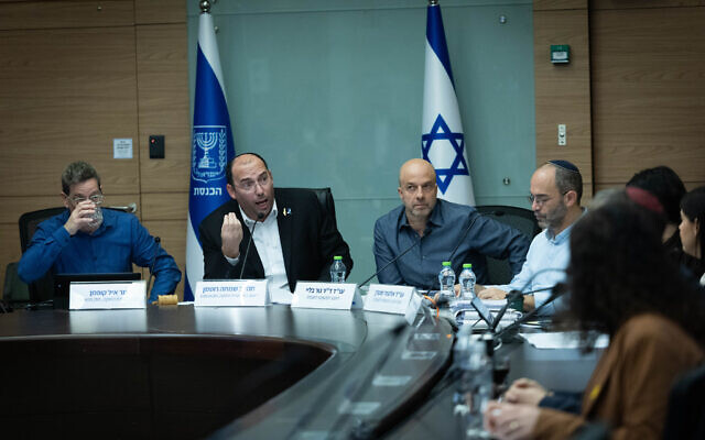 Religious Zionism MK Simcha Rothman (second from left) leads a Knesset Constitution, Law and Justice Committee hearing, December 9, 2025. (Yonatan Sindel/Flash90) Religious Zionism MK Simcha Rothman (second from left) leads a Knesset Constitution, Law and Justice Committee hearing, December 9, 2025. (Yonatan Sindel/Flash90)