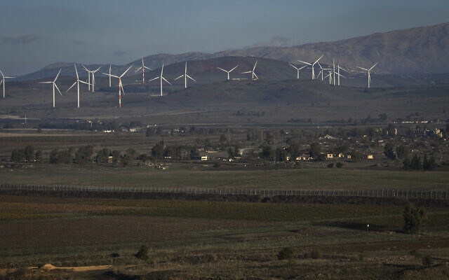 A station of wind turbines near the Israeli border with Syria, in the Golan Heights, December 13, 2025. (Michael Giladi/Flash90)