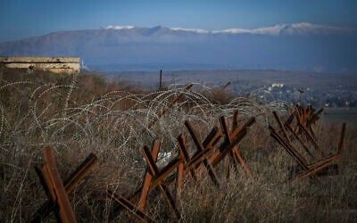 Illustrative: View of Mount Hermon in Syria, as seen from the northern Golan Heights near the Syrian border, on December 13, 2025. (Michael Giladi/Flash90)