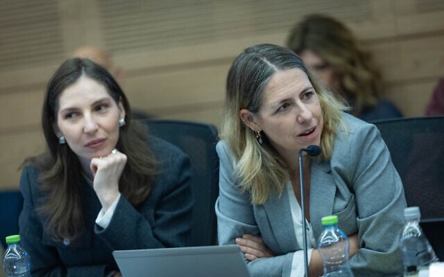 Deputy Attorney General Avital Sompolinsky (right) attends a meeting of the Special Committee for the Communications Bill at the Knesset, December 23, 2025. (Yonatan Sindel/Flash90)