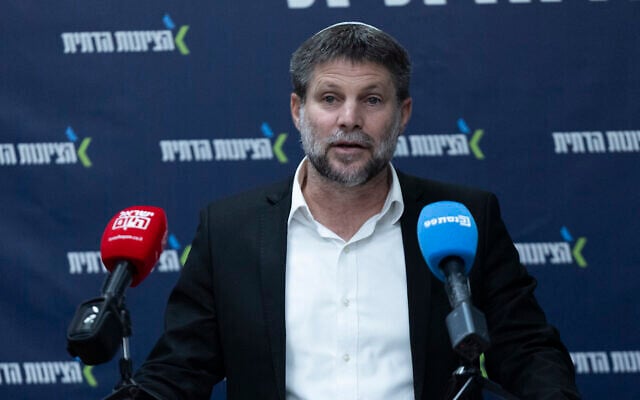 Finance Minister Bezalel Smotrich leads a faction meeting at the Knesset in Jerusalem, December 29, 2025 (Yonatan Sindel/Flash90)