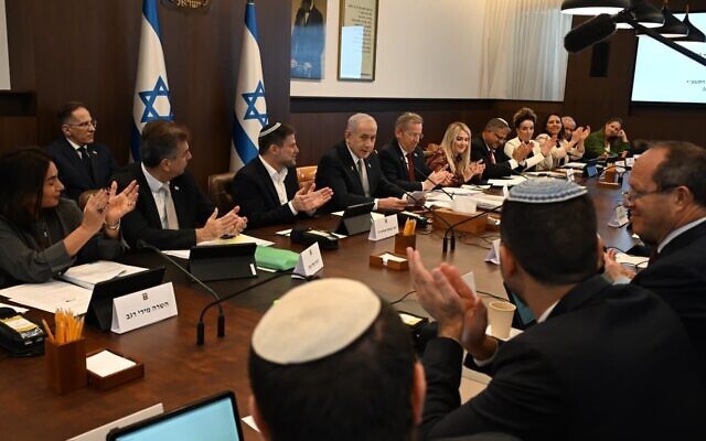 Prime Minister Benjamin Netanyahu speaks at a meeting to approve the state budget on December 4, 2025. (Haim Zach/GPO)