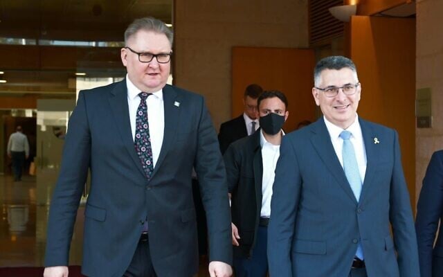 Ukraine Deputy Prime Minister Taras Kachka (left) meets with Foreign Minister Gideon Sa'ar at the Foreign Ministry in Jerusalem on December 3, 2025. (Avi Hayun/Foreign Ministry)