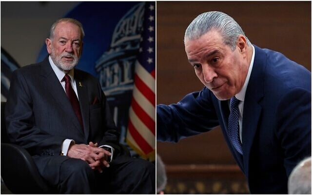 US Ambassador to Israel Mike Huckabee and Palestinian Authority Vice President Hussein al-Sheikh. (Collage/AP, AFP)