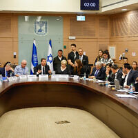 Lawmakers debate the government's bill regulating ultra-Orthodox conscription in the Knesset Foreign Affairs and Defense Committee, December 1, 2025. (Noam Moskowitz, Office of the Knesset Spokesperson)