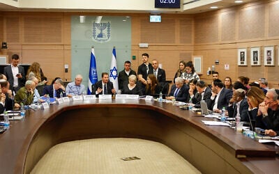 Lawmakers debate the government's bill regulating ultra-Orthodox conscription in the Knesset Foreign Affairs and Defense Committee, December 1, 2025. (Noam Moskowitz, Office of the Knesset Spokesperson) Lawmakers debate the government's bill regulating ultra-Orthodox conscription in the Knesset Foreign Affairs and Defense Committee, December 1, 2025. (Noam Moskowitz, Office of the Knesset Spokesperson)