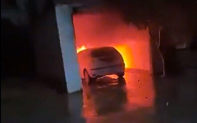 A car allegedly torched by settlers in the West Bank village of Ein Yabrud, December 17, 2025. (X screenshot: used in accordance with Clause 27a of the Copyright Law) A car allegedly torched by settlers in the West Bank village of Ein Yabrud, December 17, 2025. (X screenshot: used in accordance with Clause 27a of the Copyright Law)