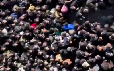 Footage appears to show Palestinians gathered around the body of 16-year-old Muheeb Ahmed Jibril, in the town of Teqoa in the West Bank, on December 16, 2025. (Screen capture via X, used in accordance with Clause 27a of the Copyright Law)
