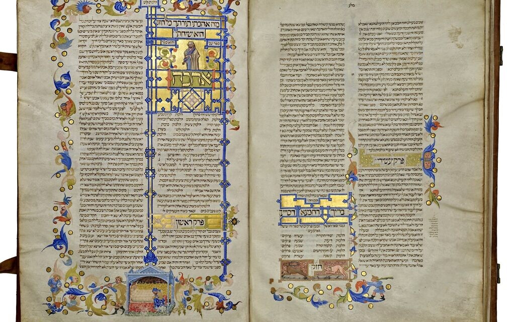 A 14th-century manuscript of Maimonides’ Mishneh Torah on display at the National Library of Israel in Jerusalem in December 2025. (Ardon Bar-Hama/National Library of Israel)