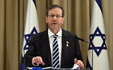 President Isaac Herzog speaks at a Bible studies event at his residence in Jerusalem on December 30, 2025. (Haim Zach/GPO)