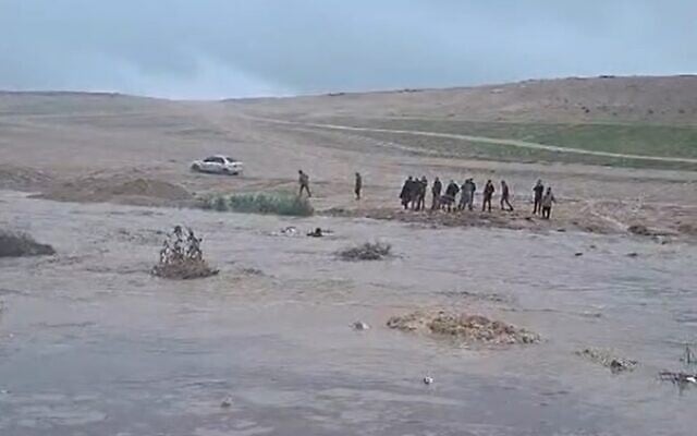 A man is washed away in a flood near Meitar in the northern Negev, December 29, 2025. (Screenshot/X; used in accordance with Clause 27a of the Copyright Law) A man is washed away in a flood near Meitar in the northern Negev, December 29, 2025. (Screenshot/X; used in accordance with Clause 27a of the Copyright Law)